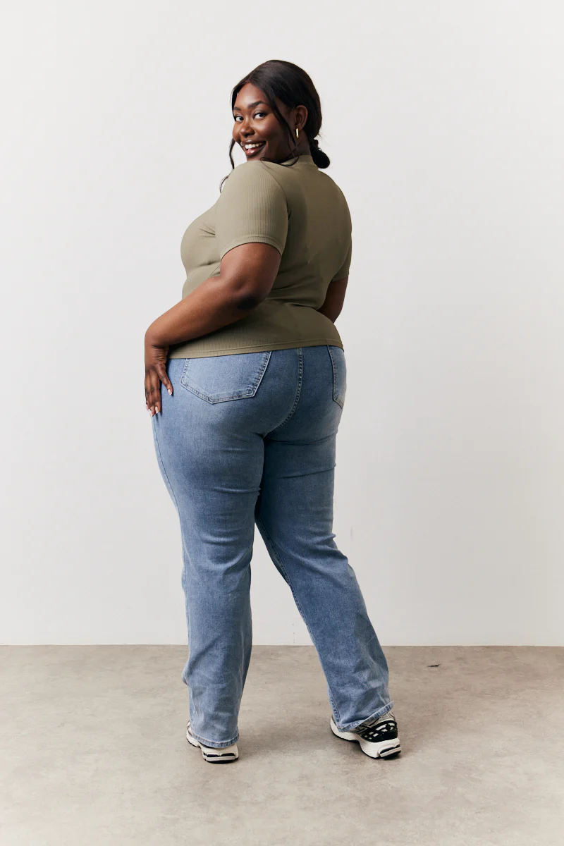 Khaki Ribbed Crew Neck Short Sleeve Top - Image 8