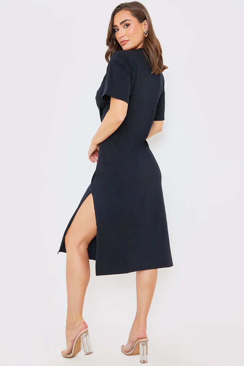 Knot Front T-Shirt Split Hem Dress - Image 3