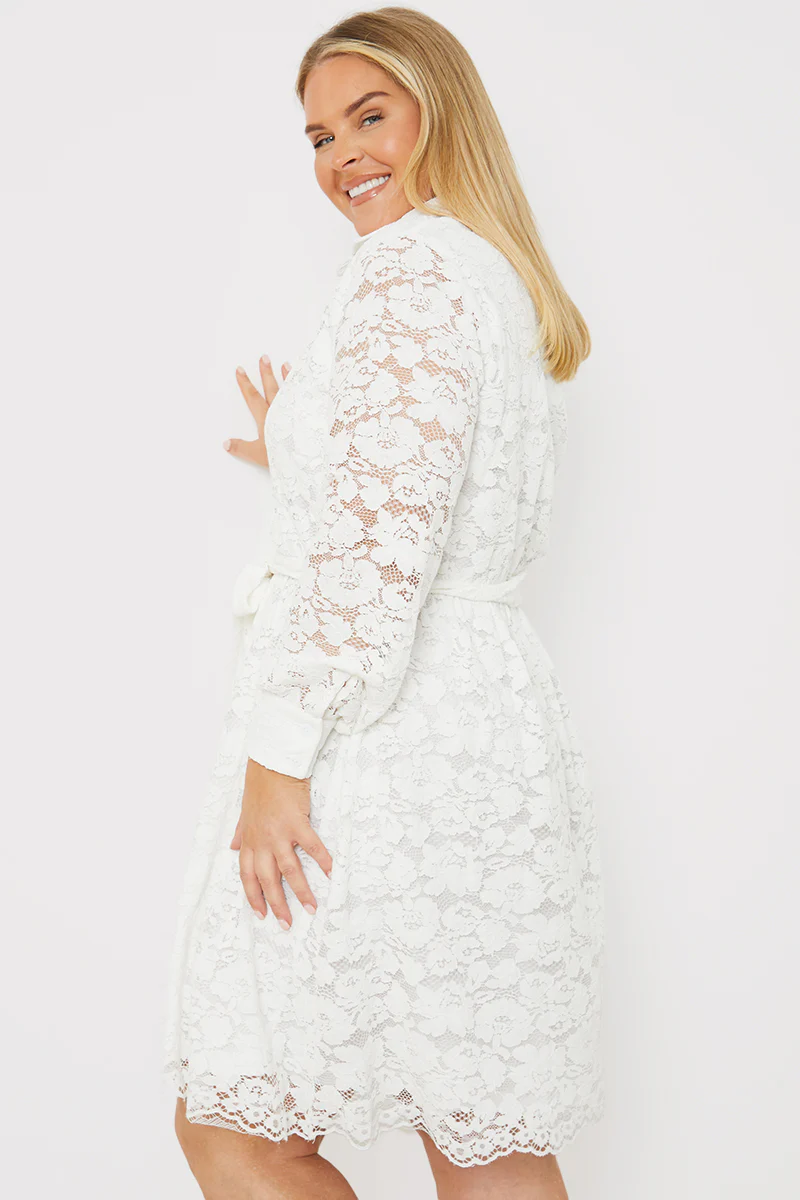 Lace Belted Button Up Mini Shirt Dress - Image 4