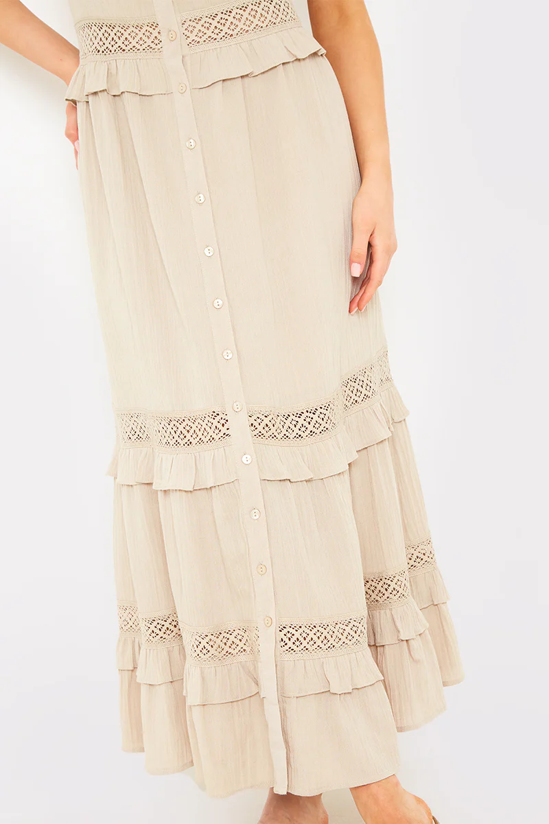Lace Insert Frill Detail Midaxi Dress - Image 3