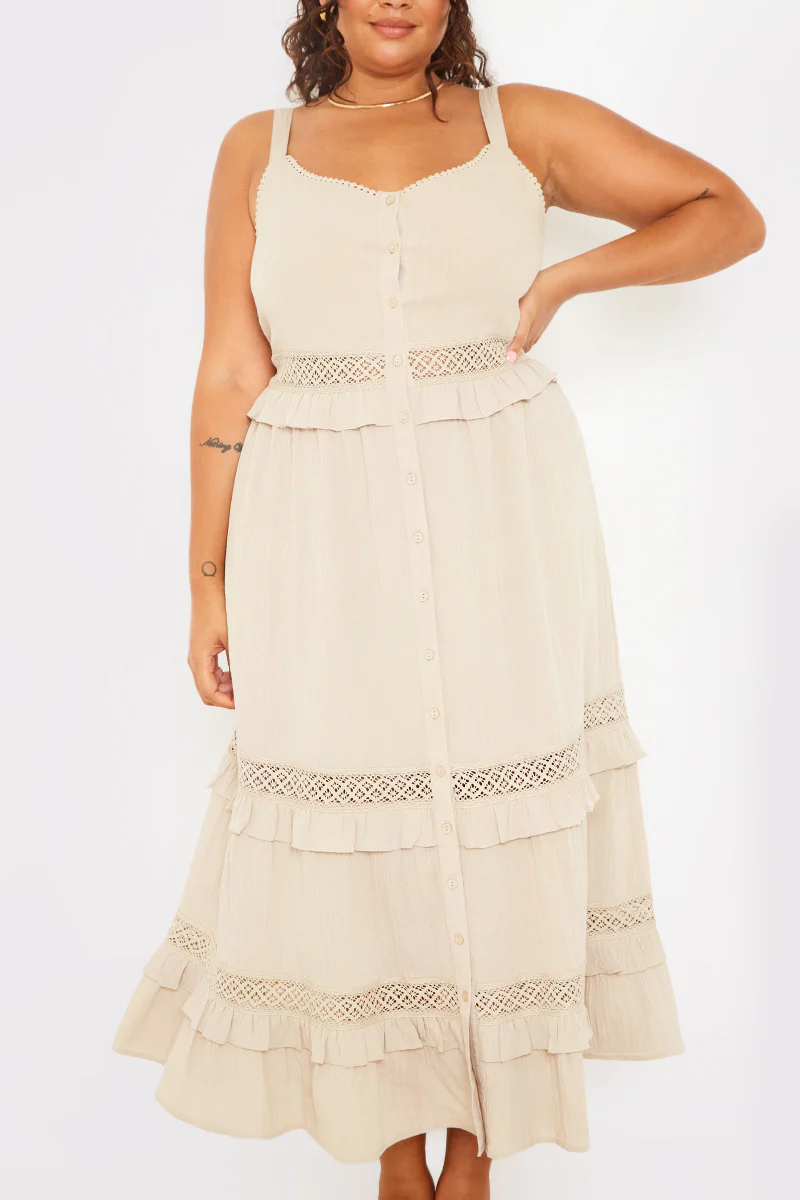 Lace Insert Frill Detail Midaxi Dress - Image 7