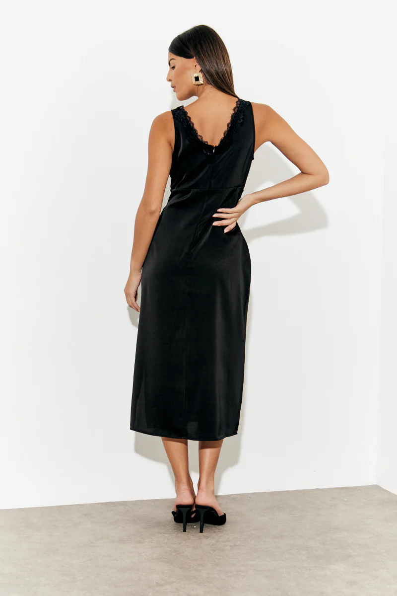 Lace Trim Satin Midi Dress - Image 3
