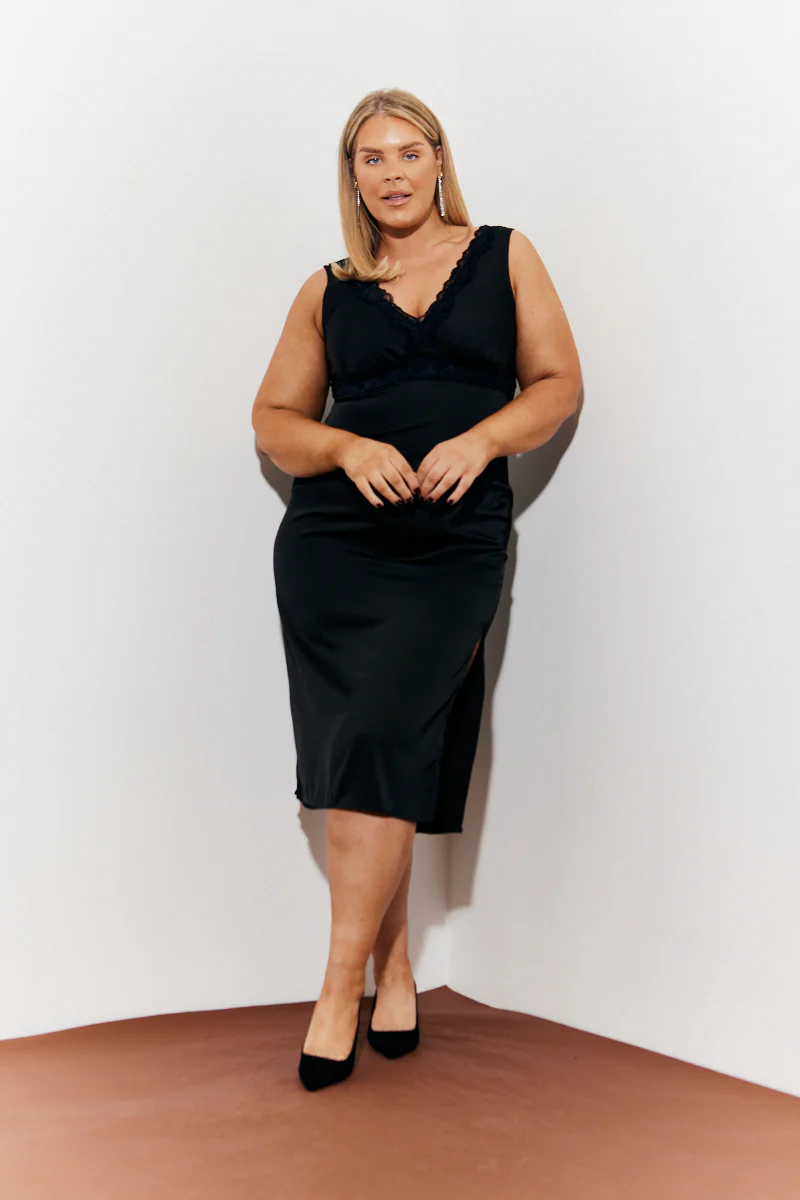 Lace Trim Satin Midi Dress - Image 6
