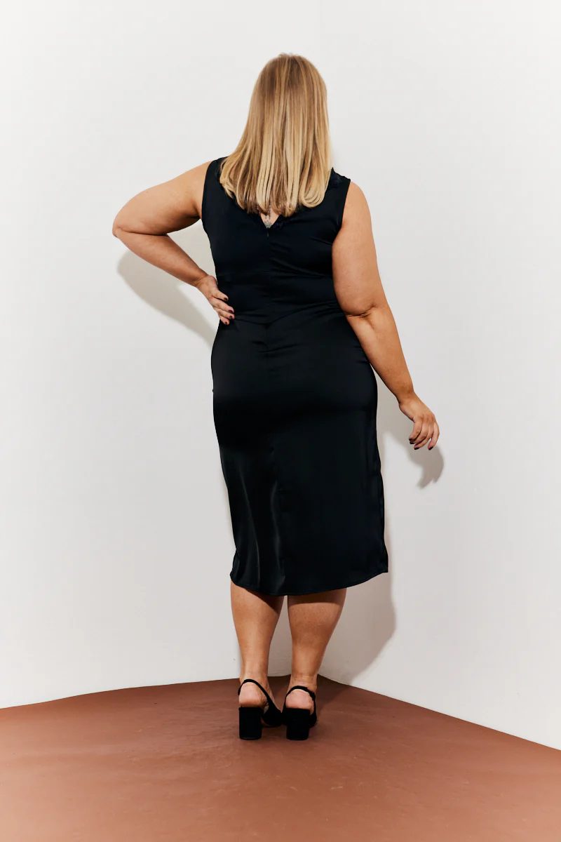 Lace Trim Satin Midi Dress - Image 8