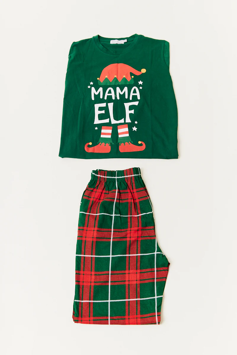 Ladies Elf Print Matching Family Pyjama Set