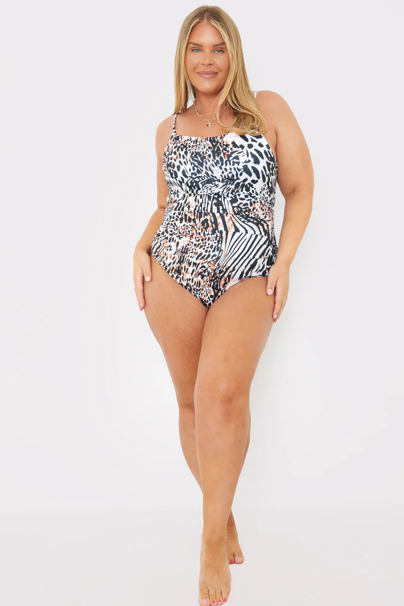 Control Leopard Print Cross Back Square Neck Swimsuit - Image 6