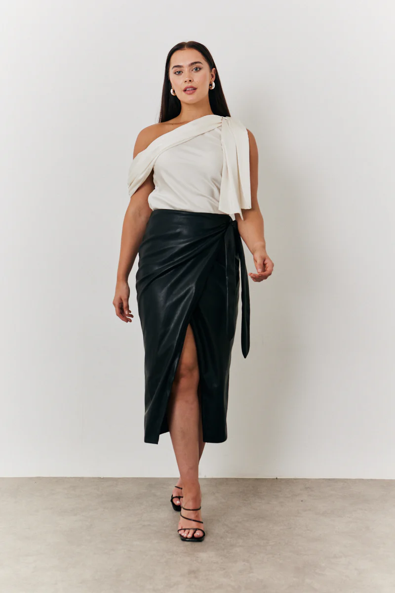 Faux Leather Wrap Skirt