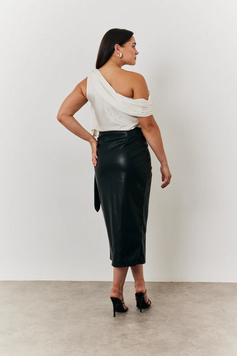 Faux Leather Wrap Skirt - Image 2