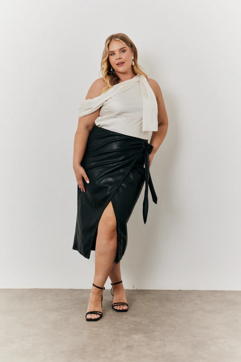 Faux Leather Wrap Skirt - Image 5