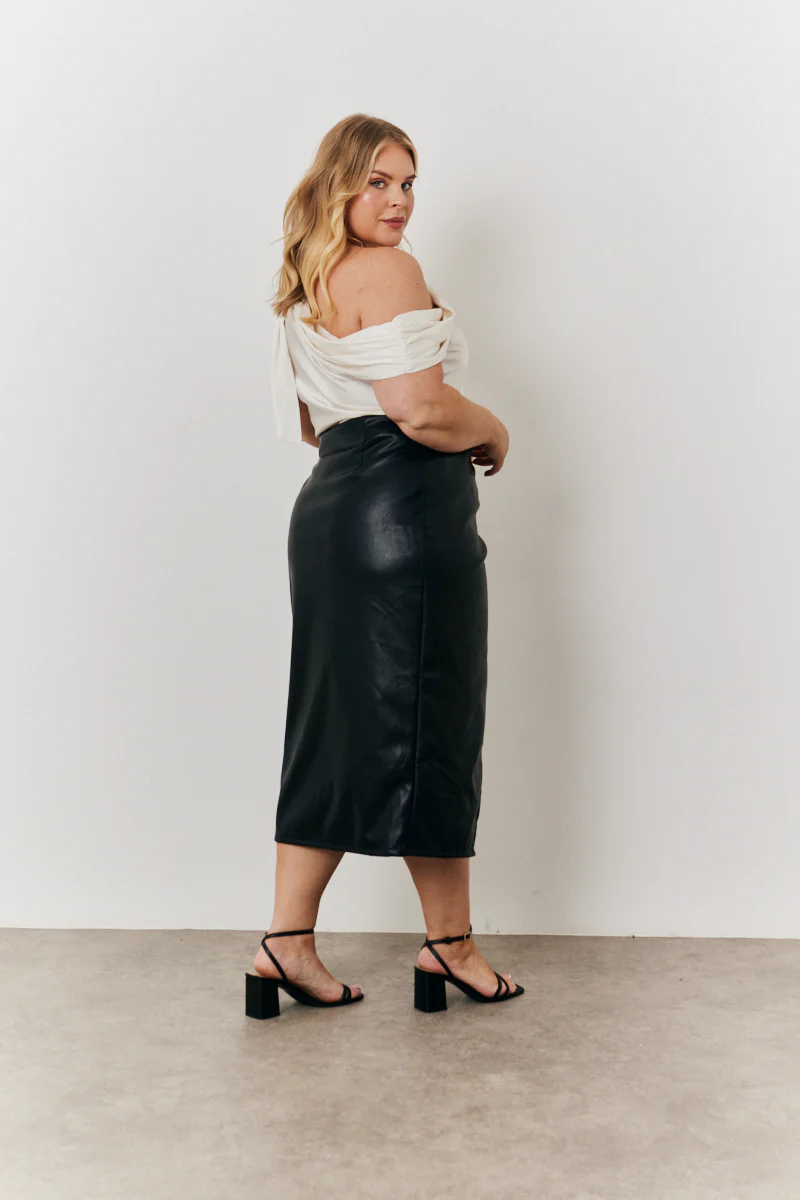 Faux Leather Wrap Skirt - Image 6