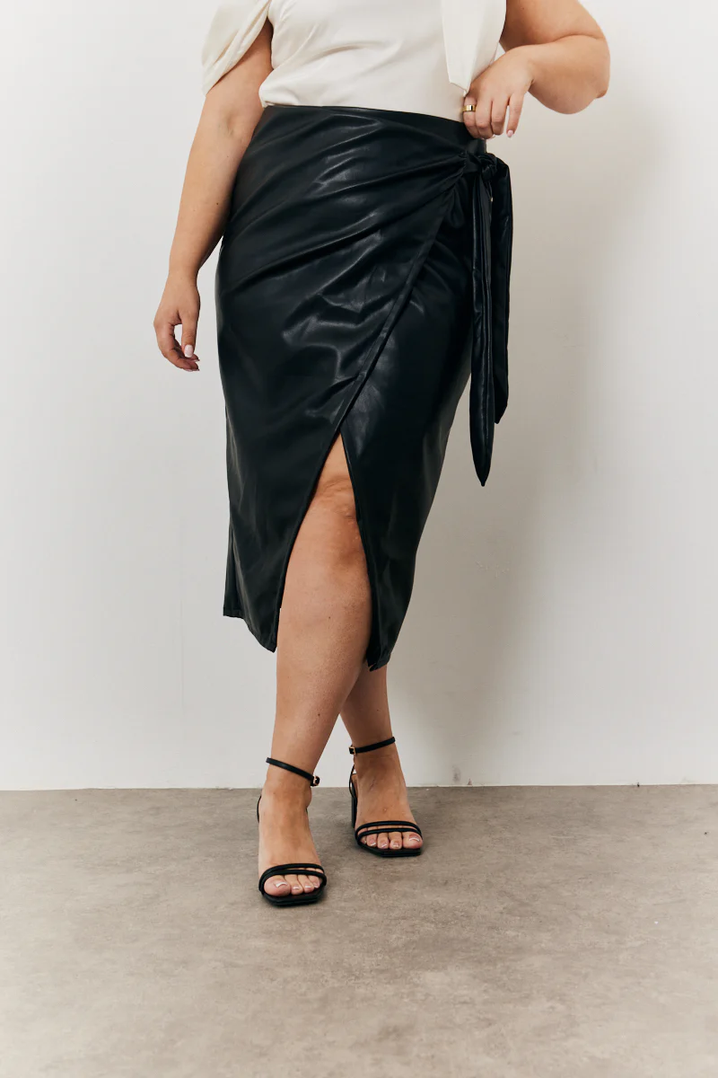 Faux Leather Wrap Skirt - Image 7