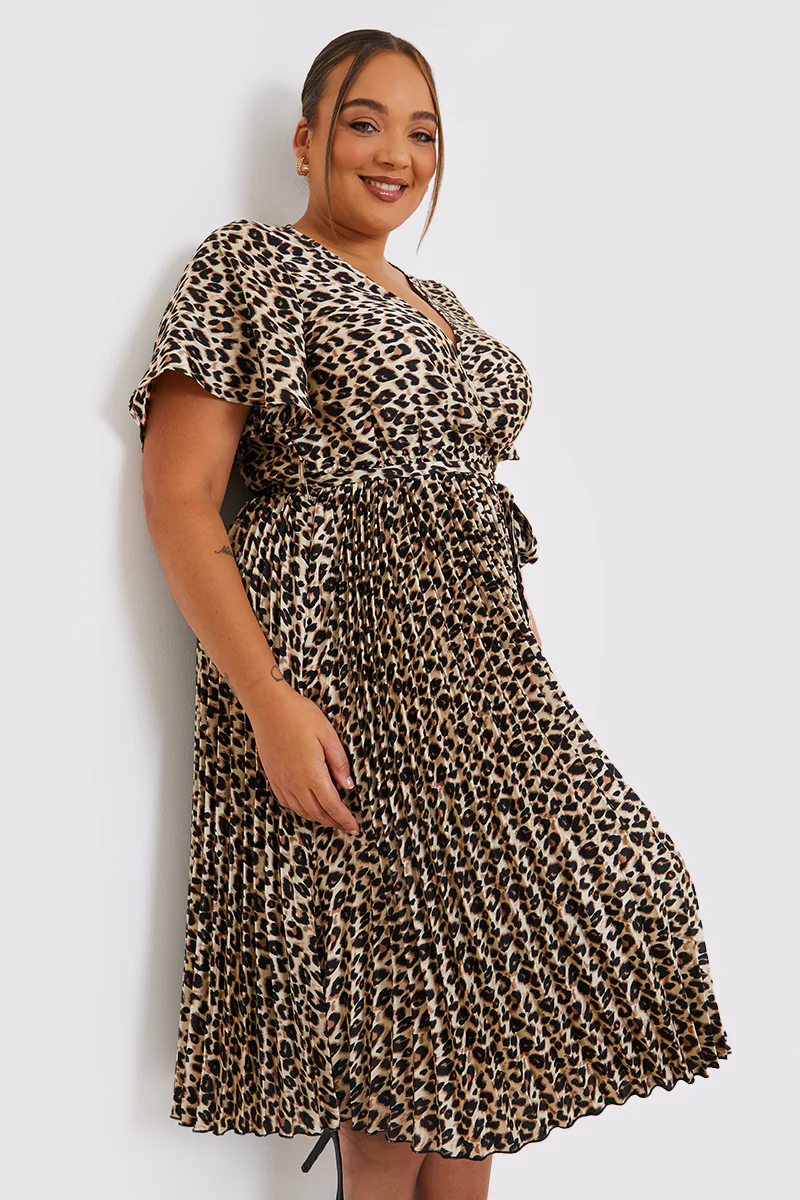 Leopard Print Pleated Midi Dress - Image 12