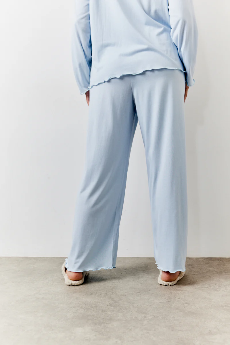 Blue Lettuce Hem Slogan Long Sleeve Top and Trouser PJ Set - Image 11