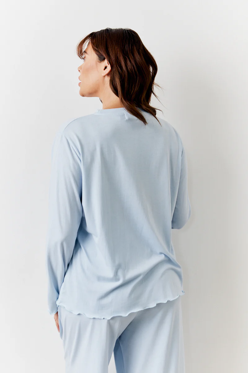 Blue Lettuce Hem Slogan Long Sleeve Top and Trouser PJ Set - Image 12