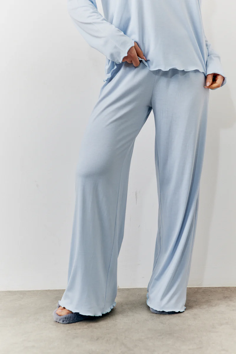 Blue Lettuce Hem Slogan Long Sleeve Top and Trouser PJ Set - Image 3