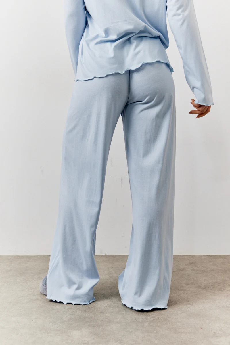 Blue Lettuce Hem Slogan Long Sleeve Top and Trouser PJ Set - Image 5