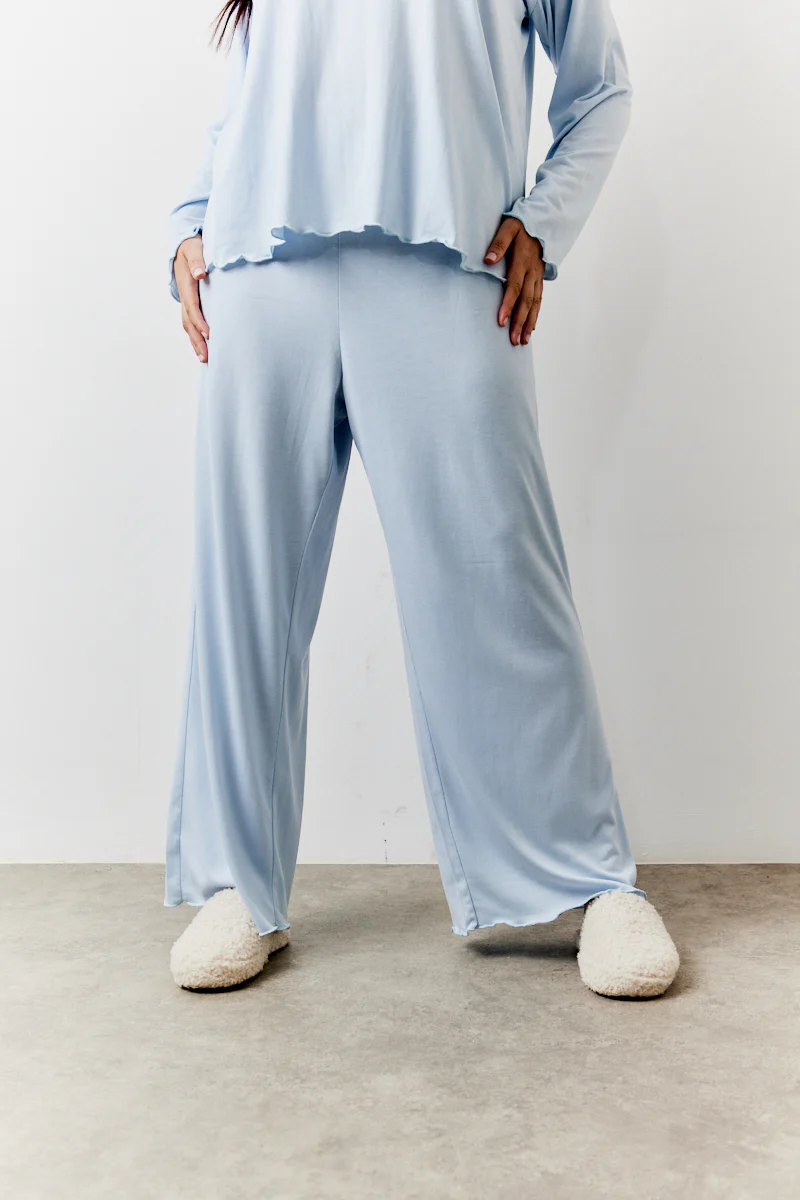 Blue Lettuce Hem Slogan Long Sleeve Top and Trouser PJ Set - Image 9