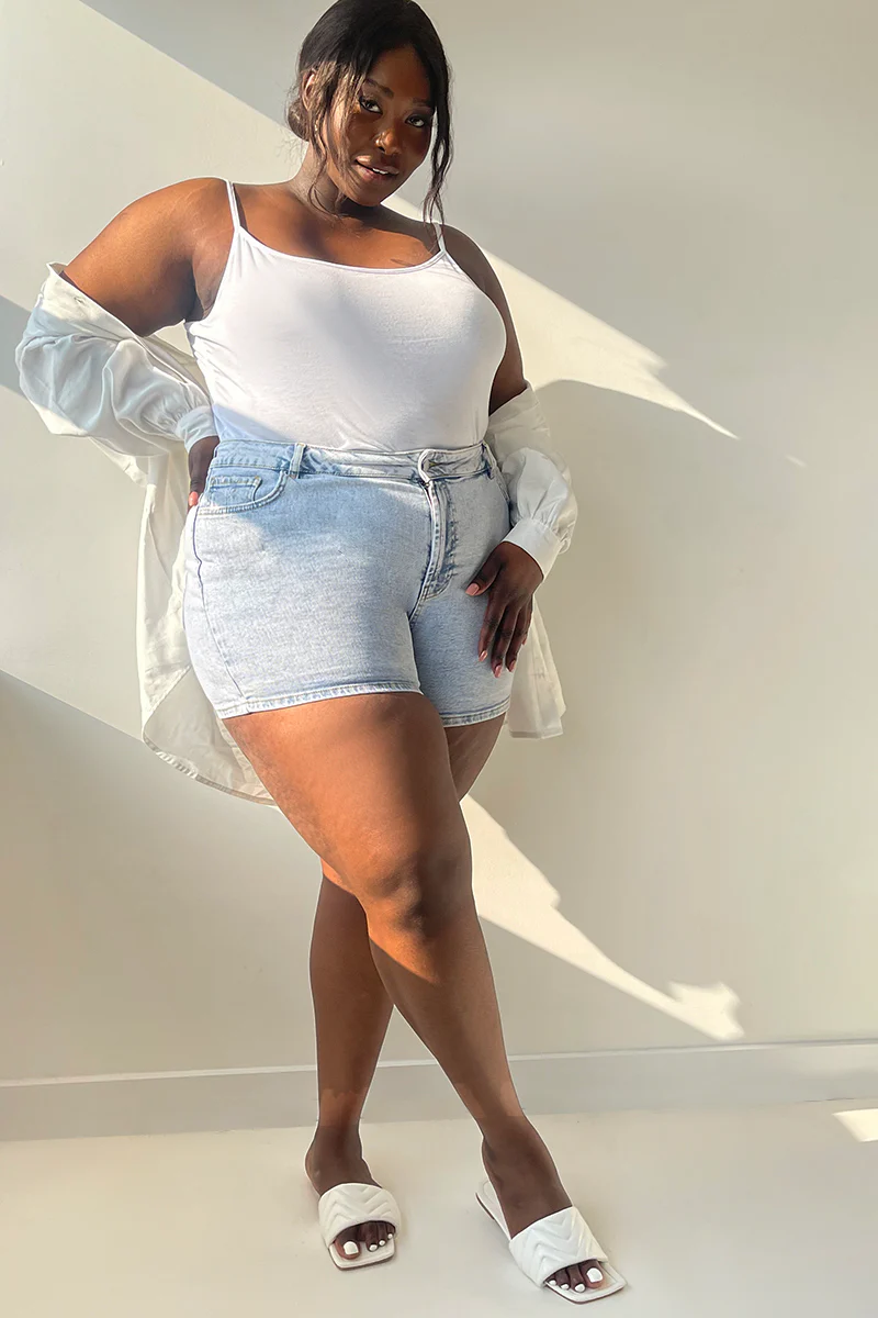 Light Wash Denim High Waist Shorts - Image 11