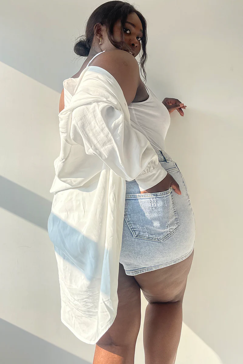 Light Wash Denim High Waist Shorts - Image 9