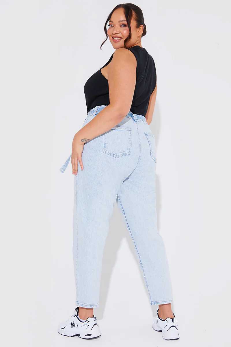 Light Wash Paperbag Tie Waist Jeans - Image 11