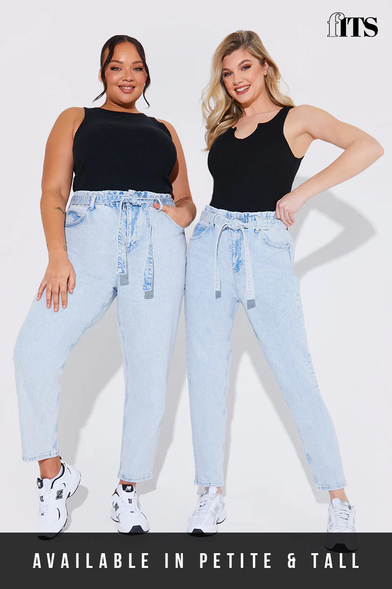 Light Wash Paperbag Tie Waist Jeans - Image 22