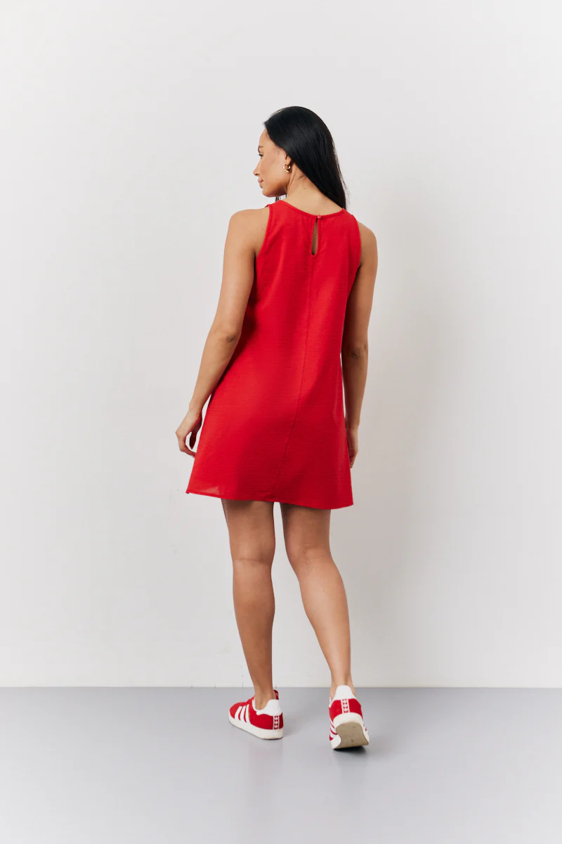 Red Linen A-Line Mini Dress - Image 4
