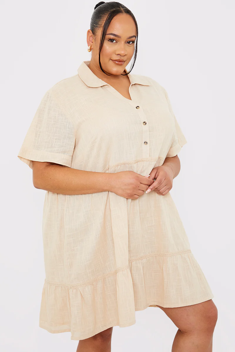 Linen Blend Trim Detail Collared Smock Dress - Image 6