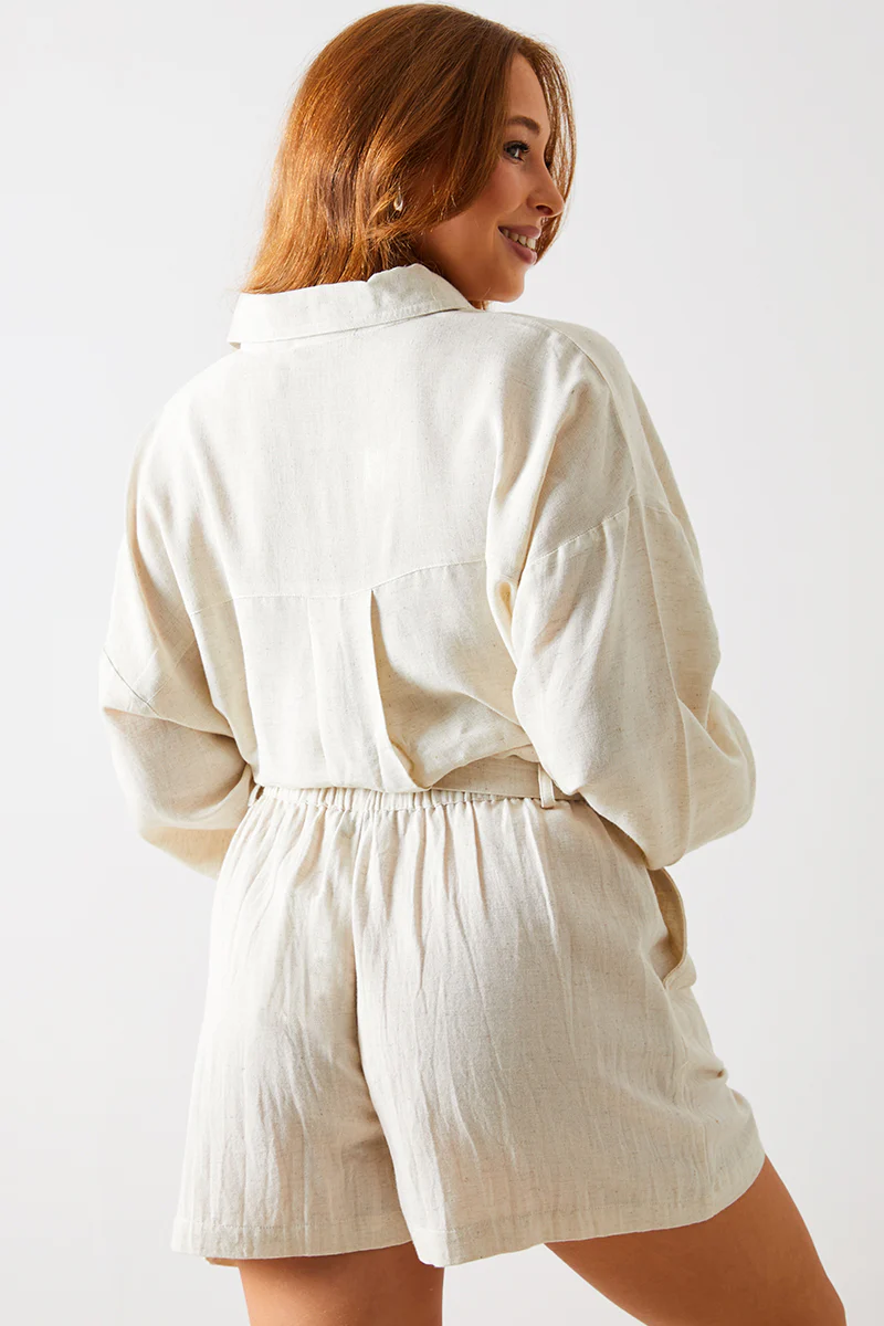 Linen Look Tie Waist Shorts - Image 4