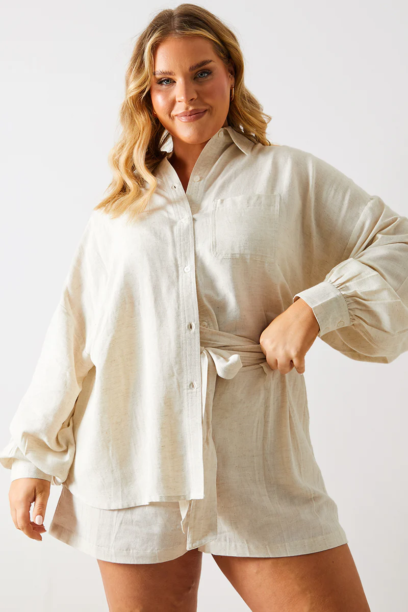 Linen Look Tie Waist Shorts - Image 5
