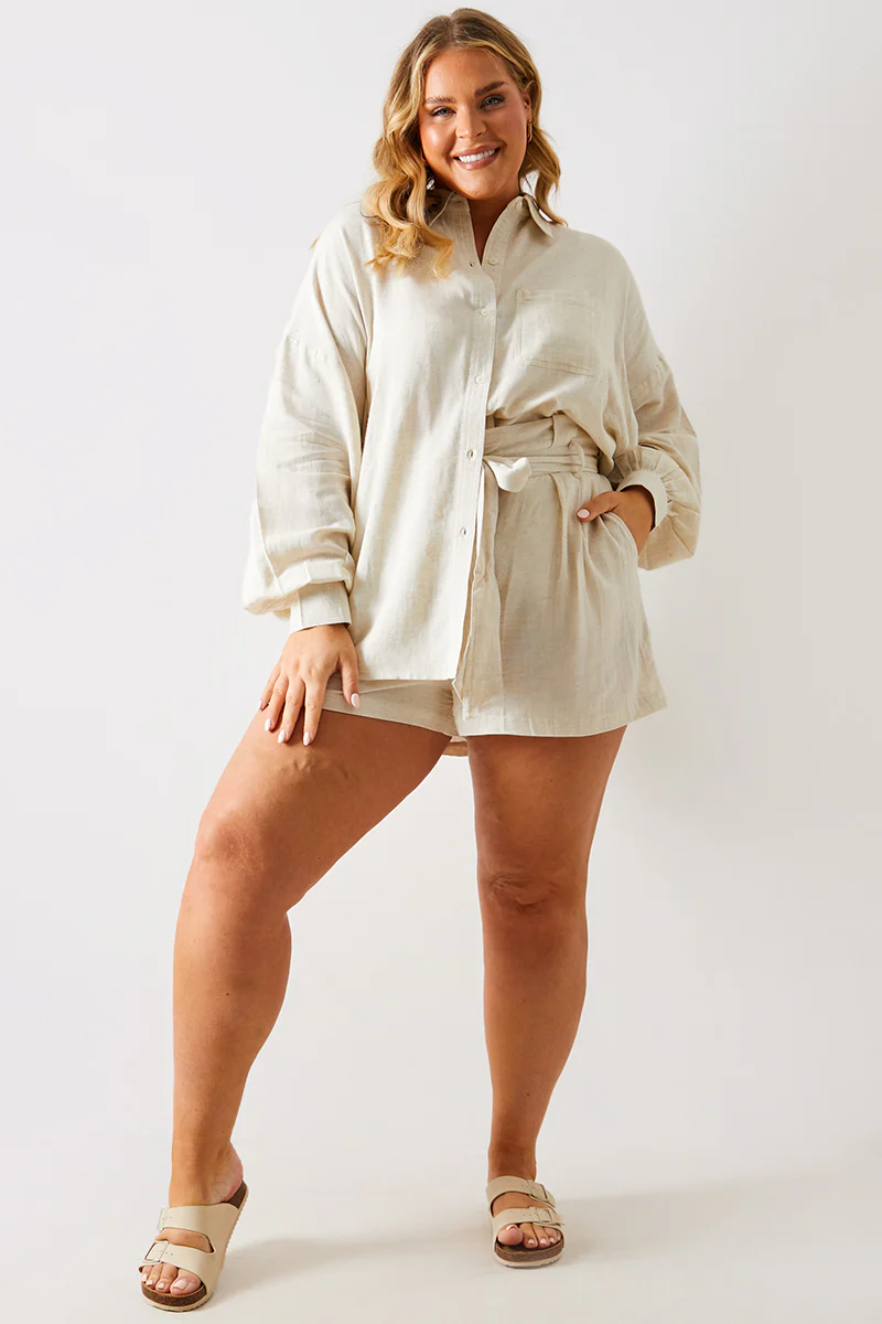 Linen Look Tie Waist Shorts - Image 6