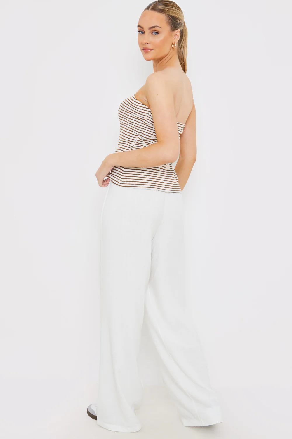Linen Look Wide Leg Trousers - Image 3