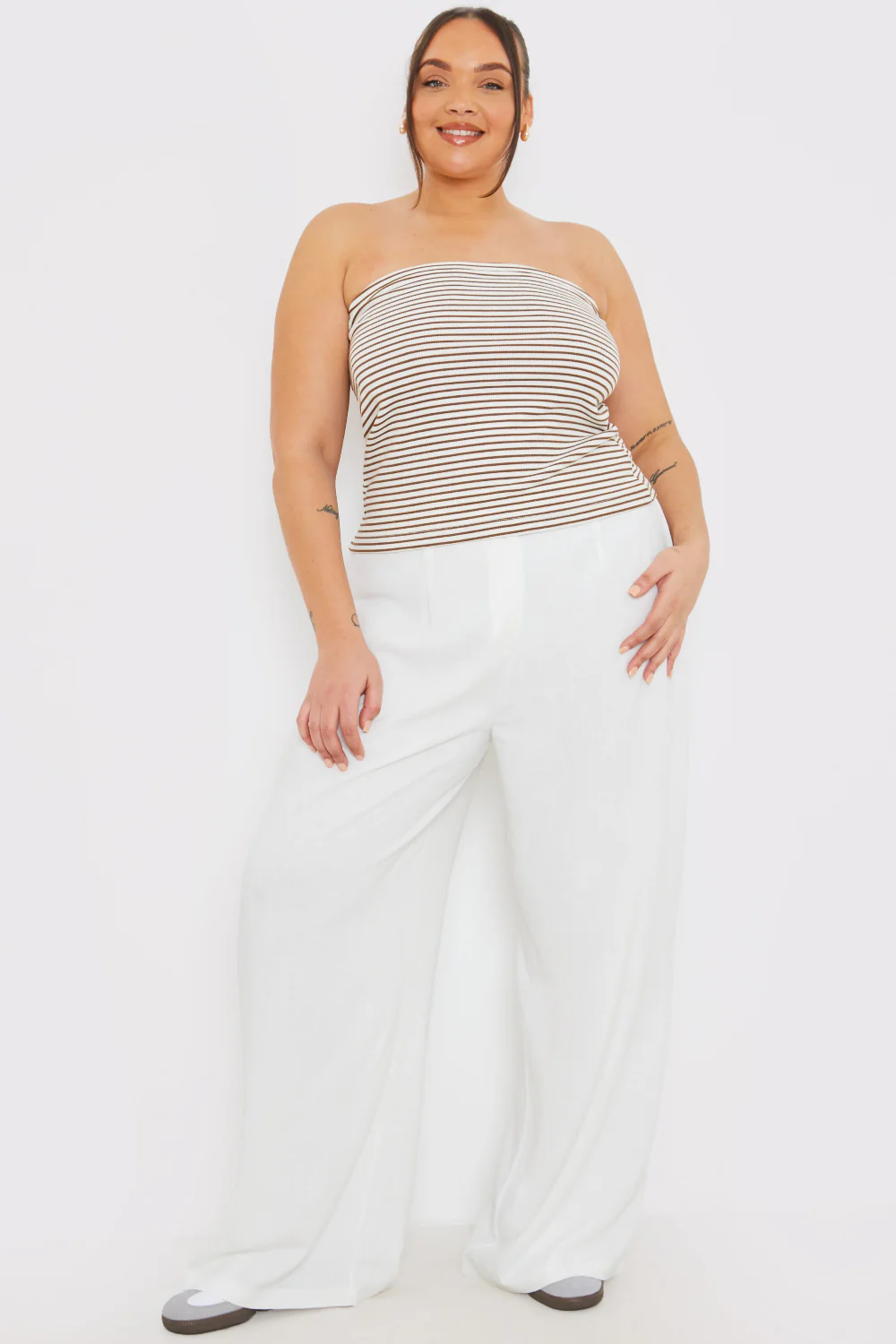Linen Look Wide Leg Trousers - Image 4