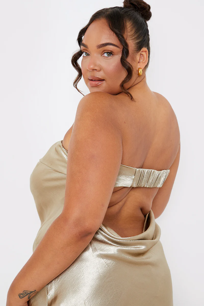 Liquid Satin Bandeau Cut Out Back Maxi Dress - Image 7