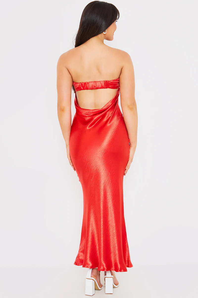 Liquid Satin Bandeau Cut Out Back Maxi Dress - Image 4