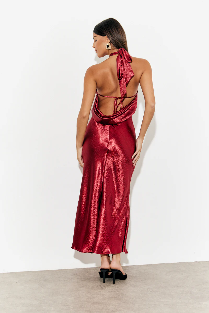 Liquid Satin Halterneck Cowl Back Midaxi Dress - Image 3