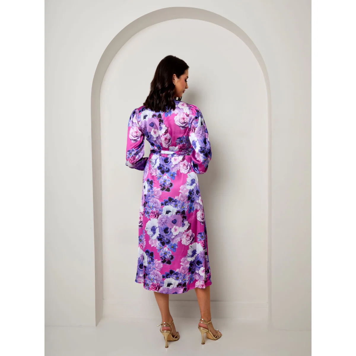 Long Sleeve Floral Wrap Dress in Purple - Image 2