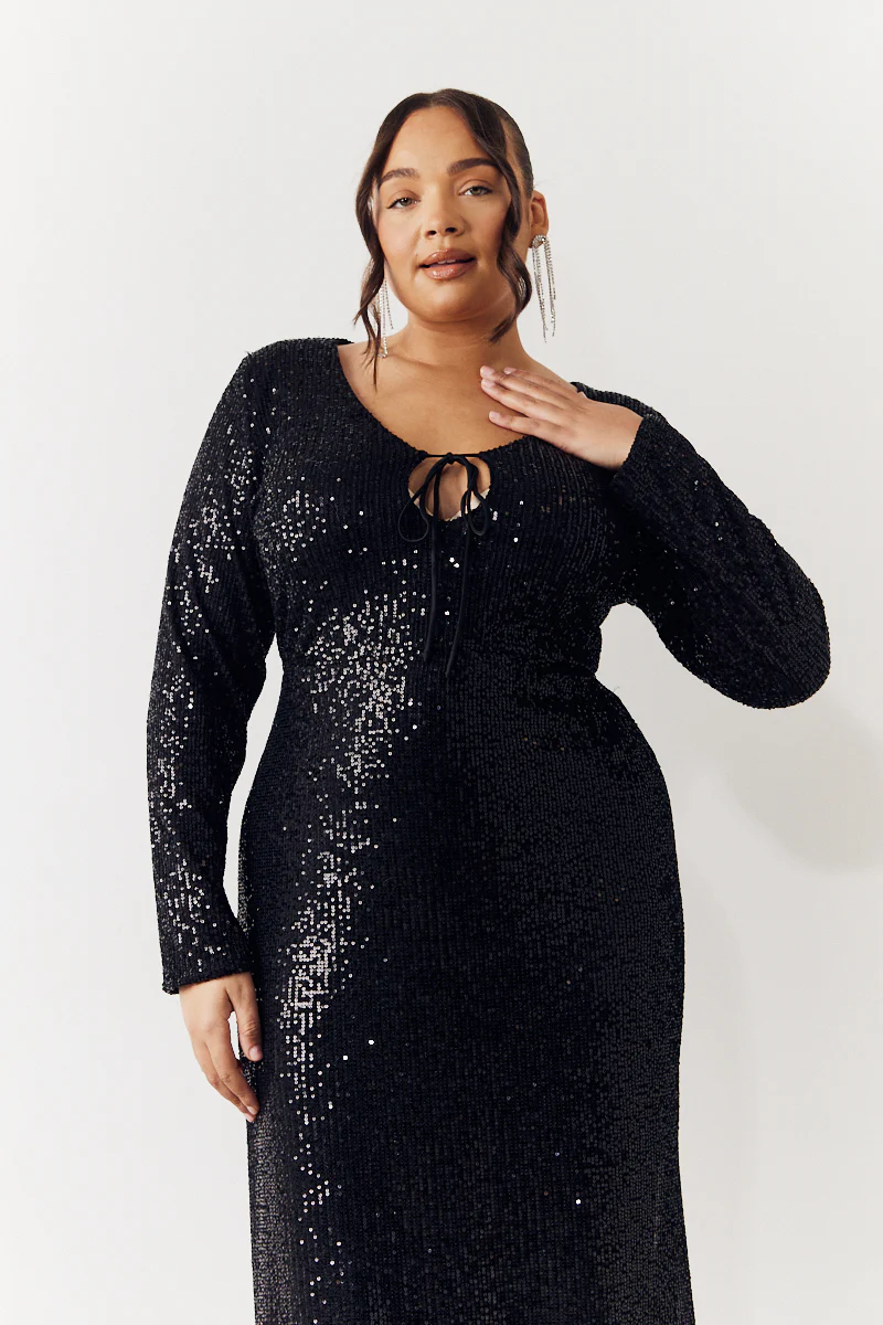 Black Sequin Long Sleeve Maxi Dress - Image 6