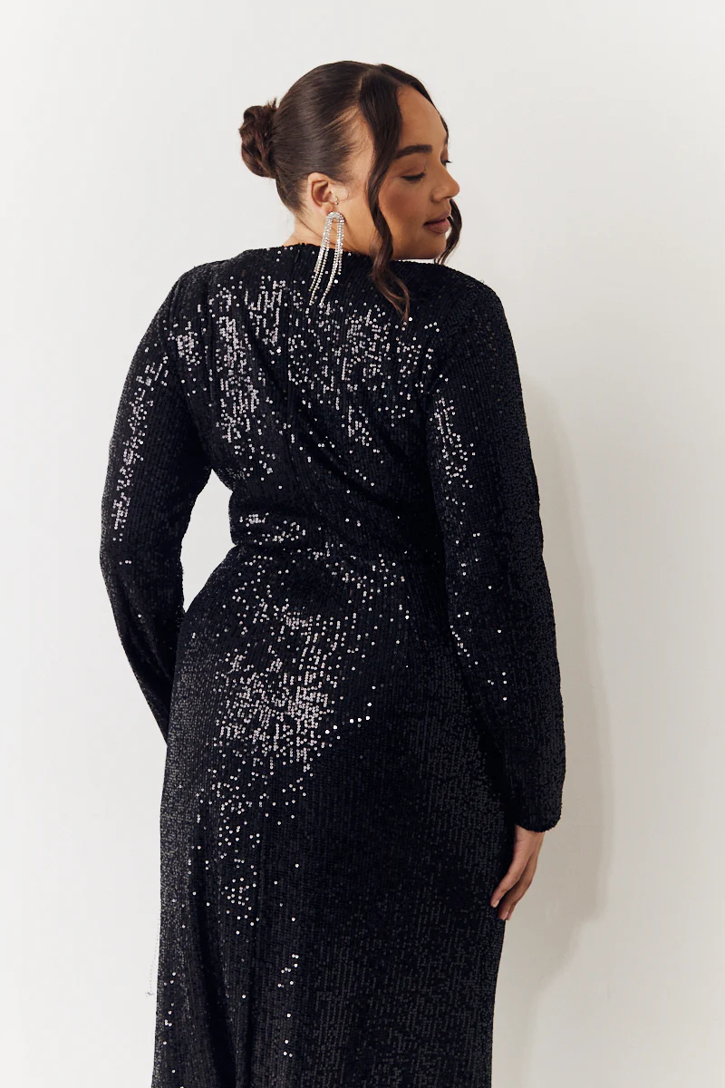 Black Sequin Long Sleeve Maxi Dress - Image 7