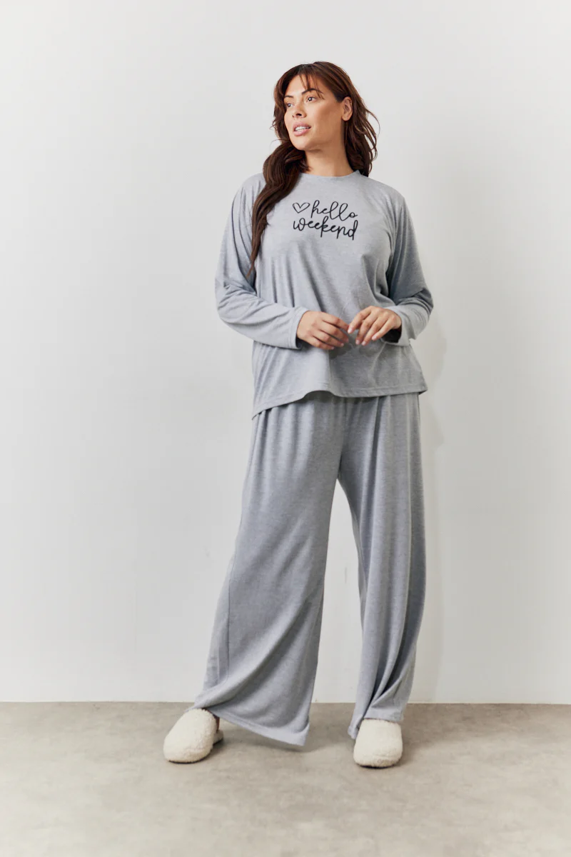 Long Sleeve Top and Trouser Slogan PJ Set - Image 7