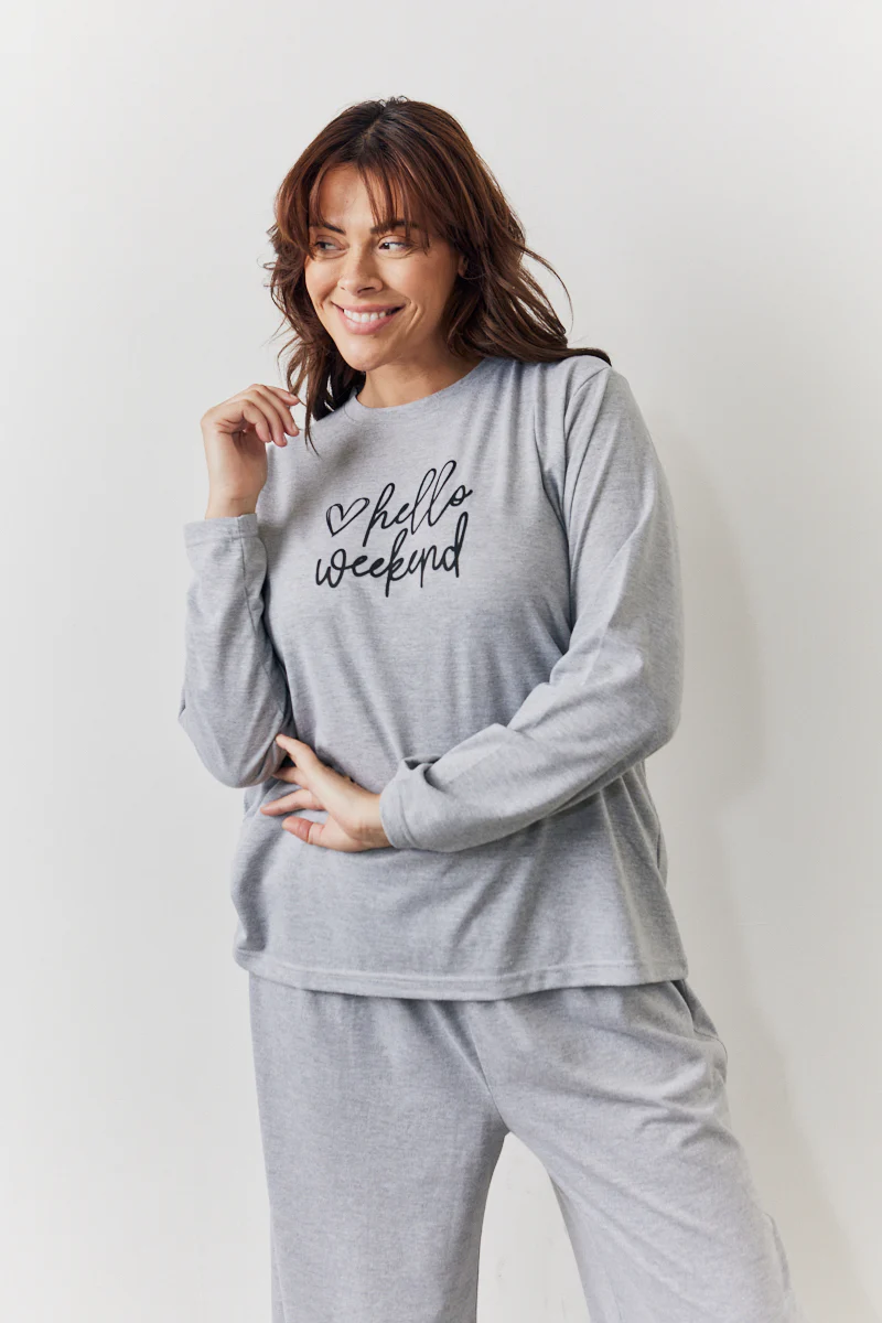 Long Sleeve Top and Trouser Slogan PJ Set - Image 8
