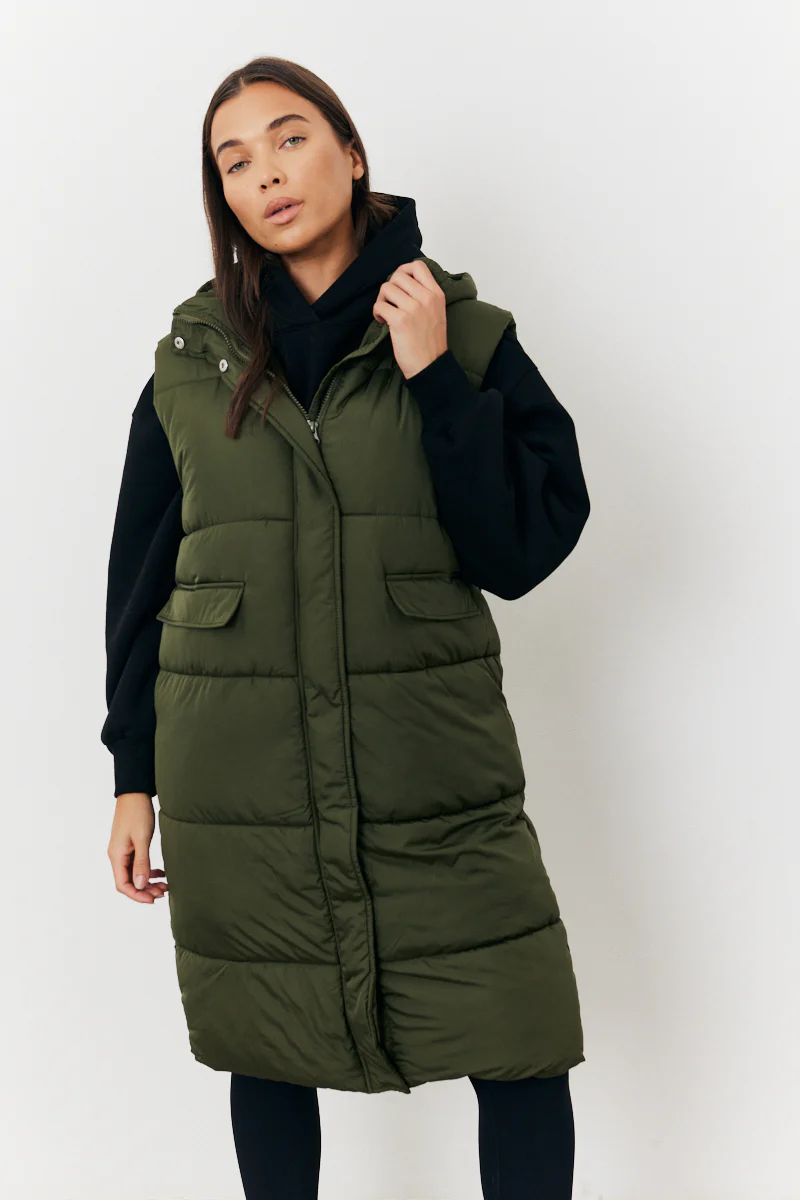 Longline Hooded Puffer Gilet - Image 2