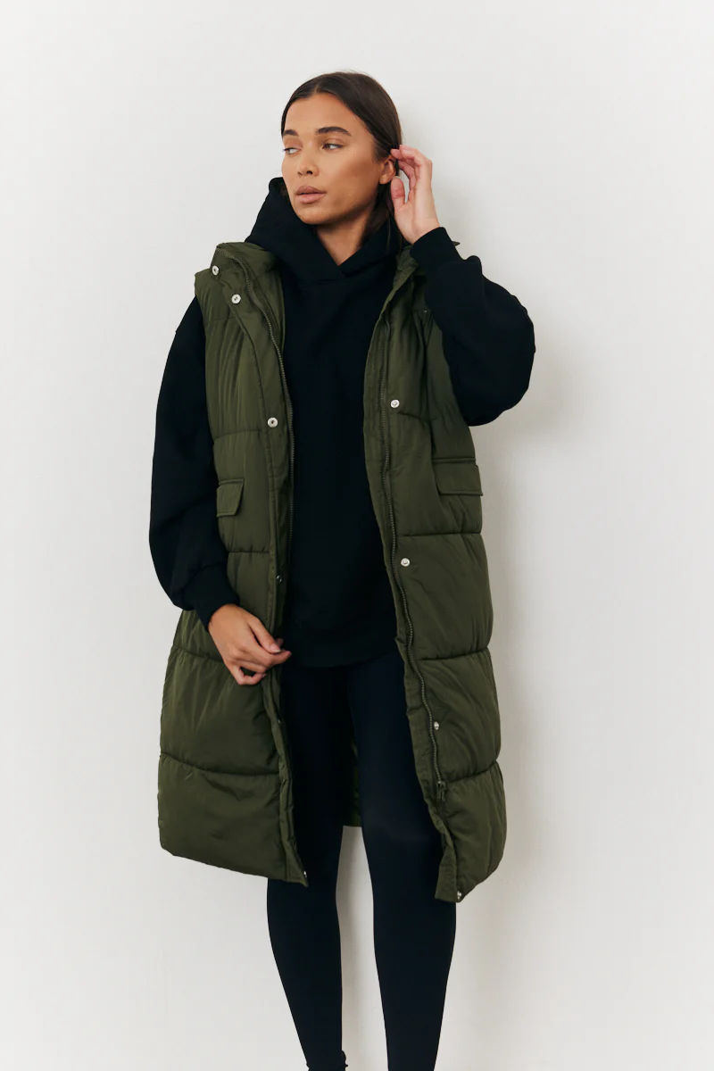 Longline Hooded Puffer Gilet - Image 3