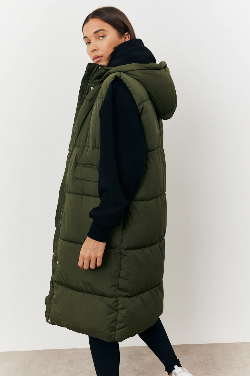 Longline Hooded Puffer Gilet - Image 4