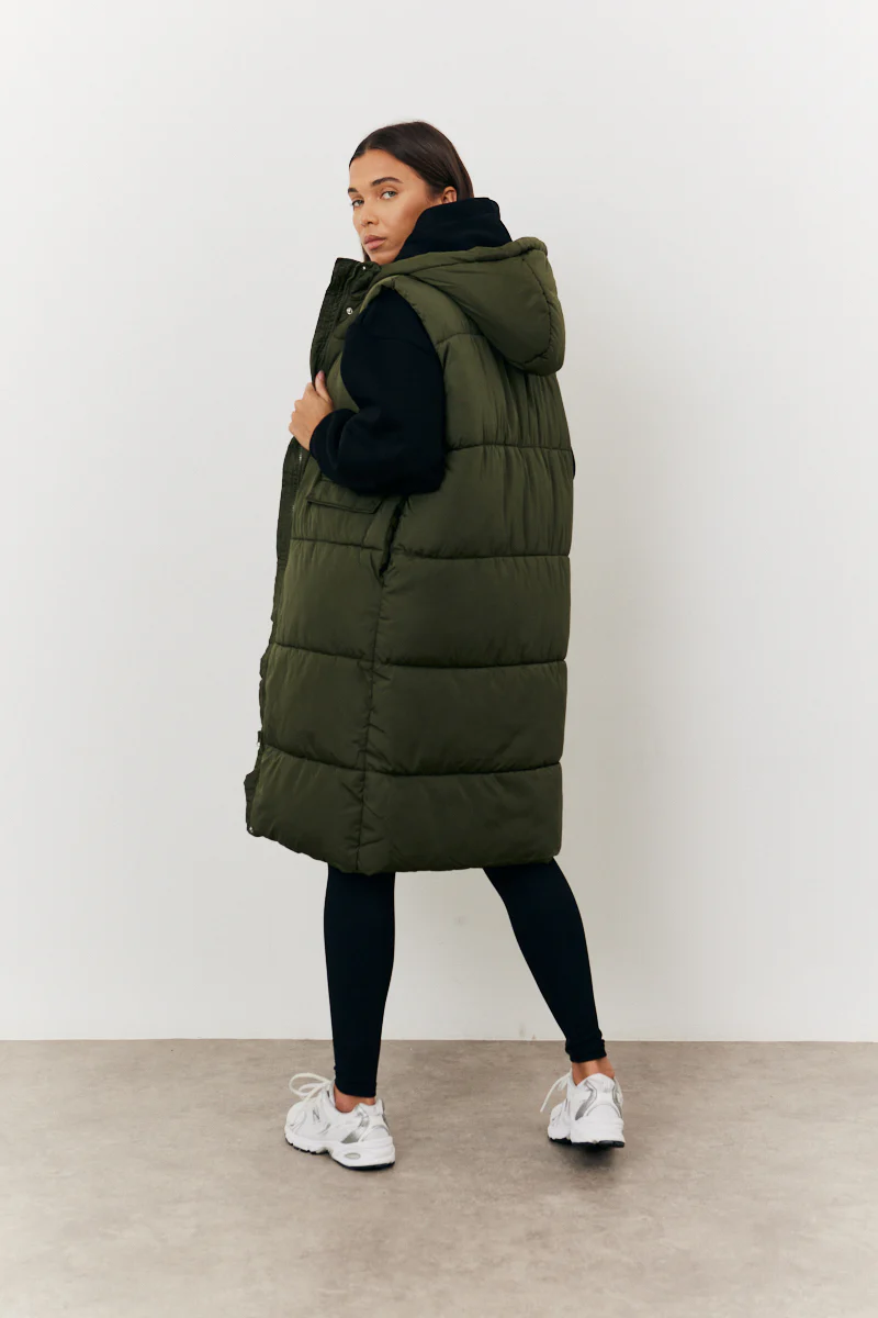 Longline Hooded Puffer Gilet - Image 5