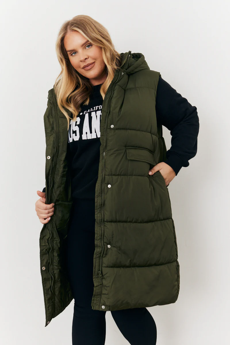 Longline Hooded Puffer Gilet - Image 6