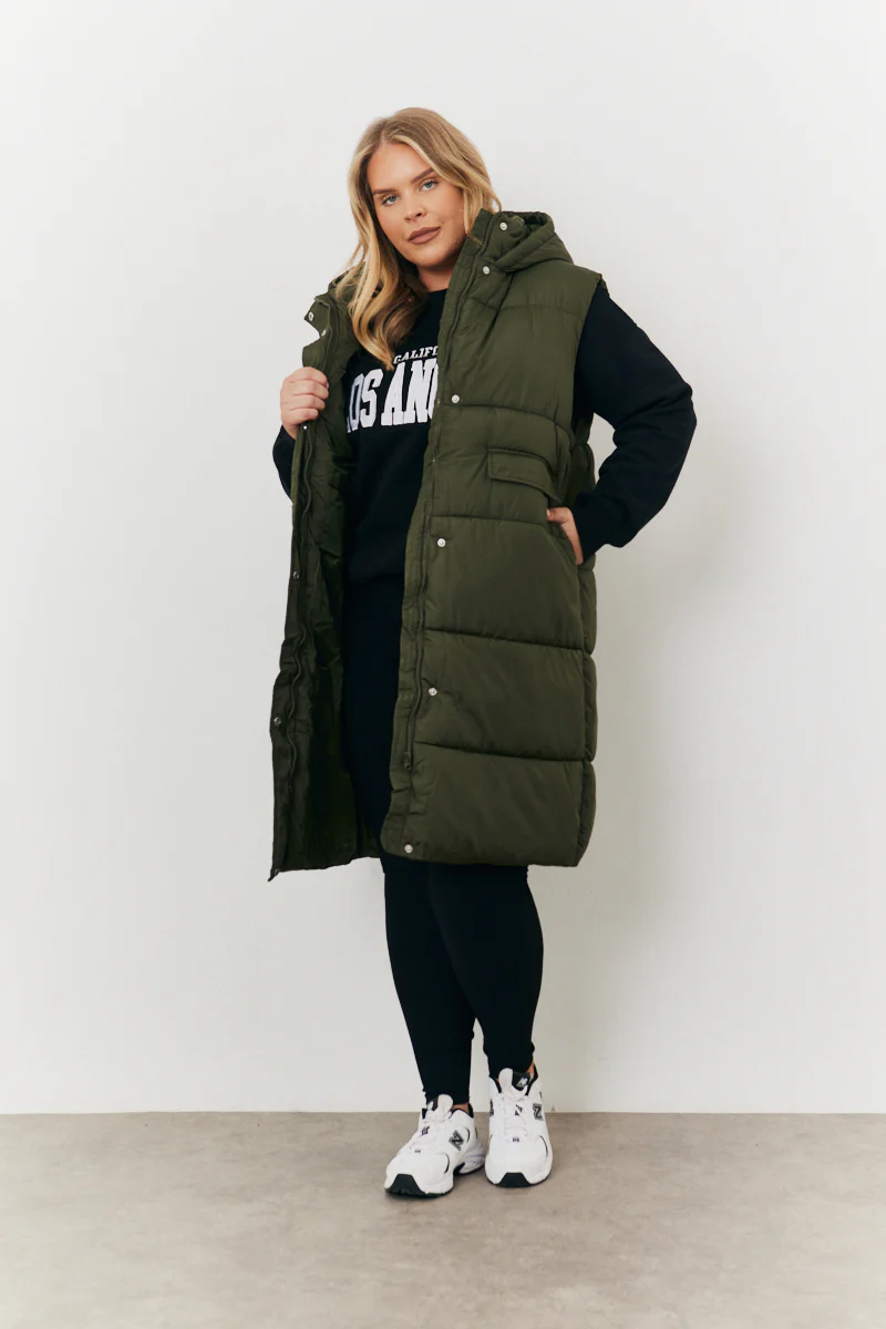Longline Hooded Puffer Gilet - Image 7