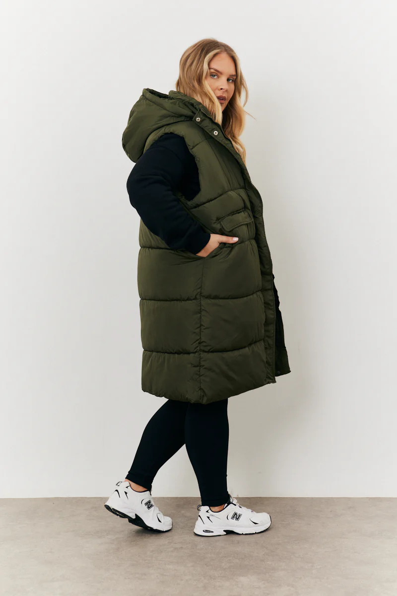 Longline Hooded Puffer Gilet - Image 8