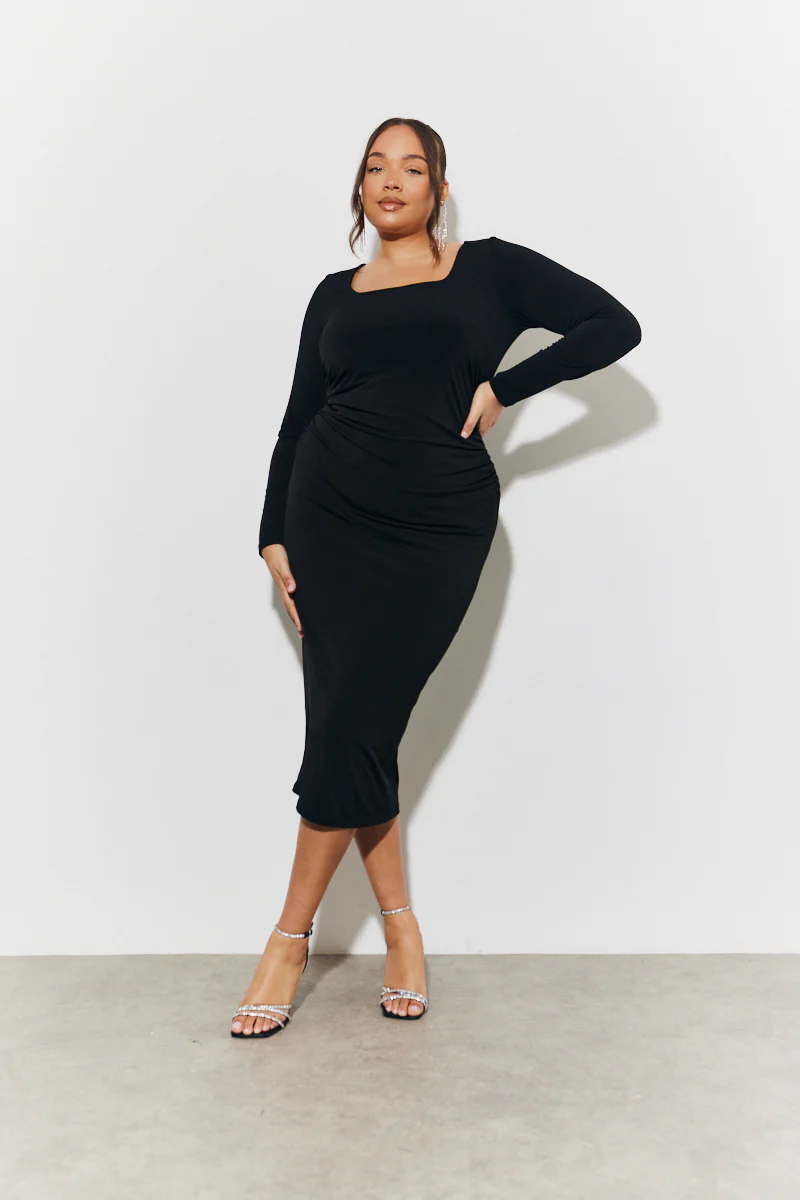 Magic Sculpting Scoop Neck Long Sleeve Ruched Midaxi Dress - Image 5
