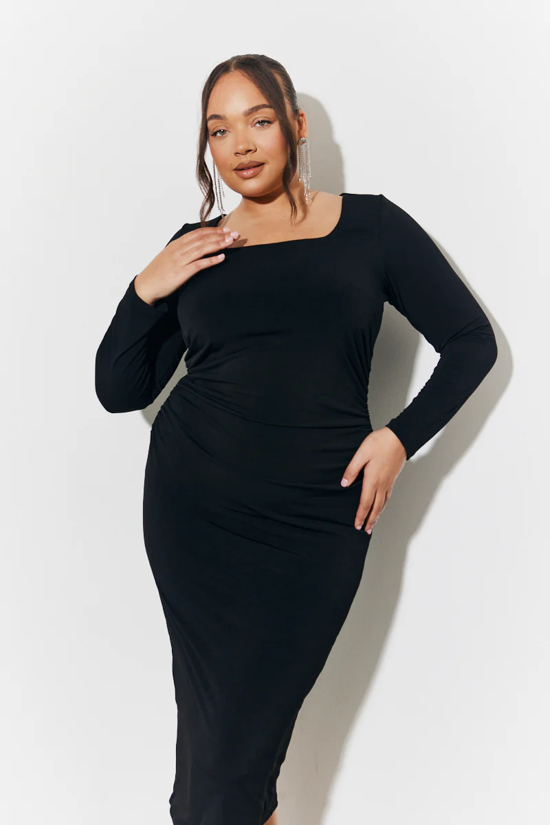 Magic Sculpting Scoop Neck Long Sleeve Ruched Midaxi Dress - Image 6