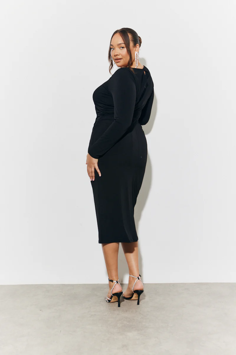 Magic Sculpting Scoop Neck Long Sleeve Ruched Midaxi Dress - Image 7